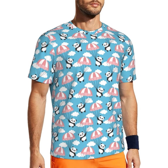 Wukai Panda Flying in the Sky Print Men's Short-Sleeved Mesh T-Shirt,Quick-Dry Short Sleeve Workout T-Shirt-X-Small