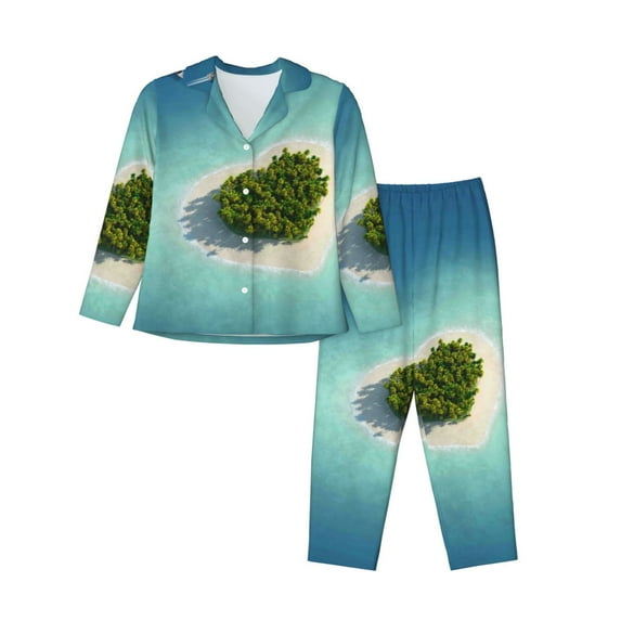Wukai Paradise Island Print Women's Pajama Set - Soft Long Sleeve Sleepwear for Comfort and Style-Large