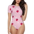 thumbnail image 1 of Naloa Strawberry And Heart Women's Short-Sleeved Onesie, One-Piece Swimsuit for Parties, dates, clubs - Large, 1 of 9