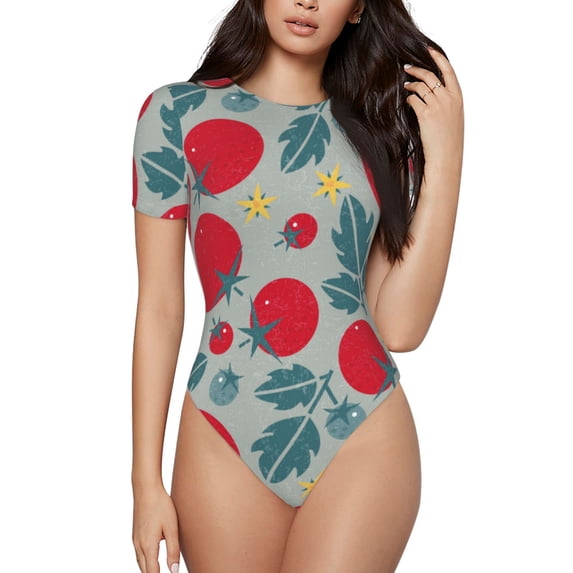 Naloa Tomato Women's Short-Sleeved Onesie, One-Piece Swimsuit for Parties, dates, clubs - Large