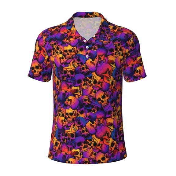 Vsdgher Skull Print Men's Short Sleeve Stretch Polo Shirt, Moisture-Wicking Performance Polo Shirt