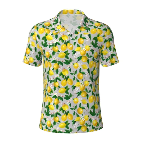 Vsdgher Lemon1 Print Men's Short Sleeve Stretch Polo Shirt, Moisture-Wicking Performance Polo Shirt