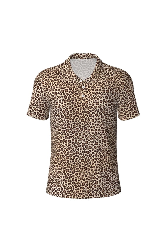 Vsdgher Leopard Print-2 Print Men's Short Sleeve Stretch Polo Shirt, Moisture-Wicking Performance Polo Shirt