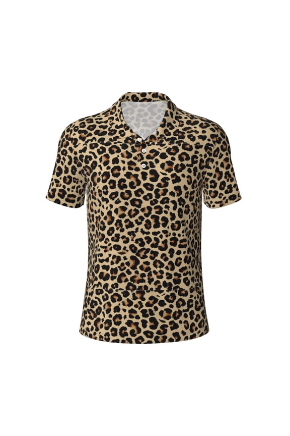 Vsdgher Leopard Print-1 Print Men's Short Sleeve Stretch Polo Shirt, Moisture-Wicking Performance Polo Shirt