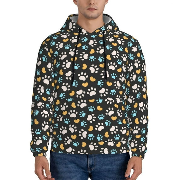 Wukai Paw Animal Print Men Hoodies Fleece Sweatshirts Long Sleeve Sweaters Pullover Fall Outfits Winter Clothes-Large