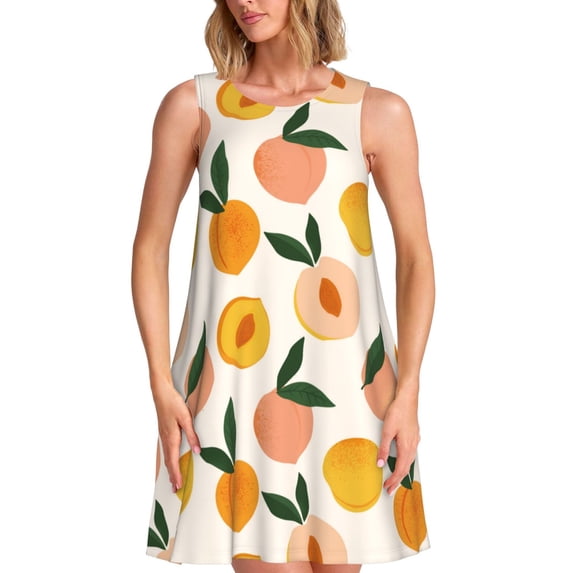 Wukai Peach1 Print Women's Sleeveless Dress, Loose Fit Casual Dress for Women, Comfortable Sleeveless Summer Dress
