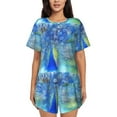 thumbnail image 1 of "Wukai Peacock Women's Pajama Set - Short-Sleeve Top and Shorts with Elastic Waistband and Pockets for Loungewear, Yoga, and Casual Wear-, 1 of 6