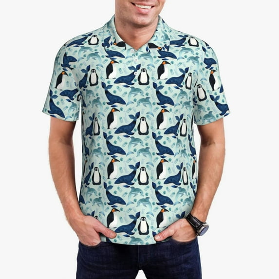 Wukai Penguins Dolphins Whales Men’s Polo Shirts Sleeve,Camisas Polo Para Hombre,True Classic Tees Men-4X-Large