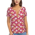 thumbnail image 1 of Wukai Piggy Sunflower Casual V-Neck Graphic Tees for Women: Lightweight and Breathable Summer Tops with Stylish Design-X-Large, 1 of 8