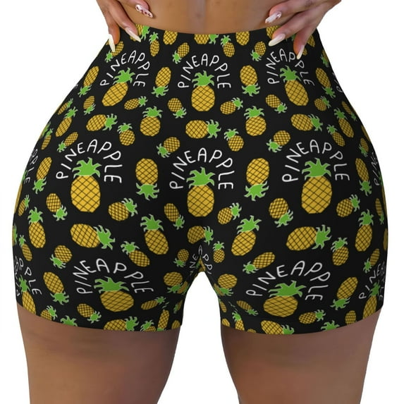Wukai Pineapple Print Pack Biker Shorts for Women Yoga Workout Gym Running Scrunch Active Shorts-X-Large