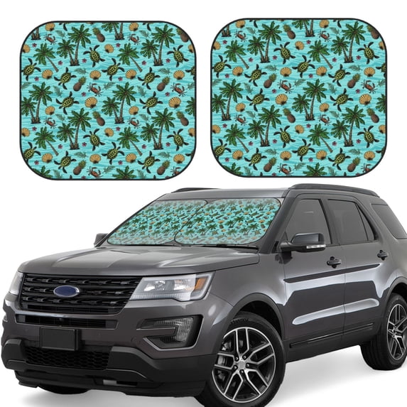 Wukai Pineapple Sea Turtle Print Windshield Sun Shade, Car Front Window Shades Sunshade Cover Sun Visor Shield Block Automotive Interior Protector Blocks UV Rays-Medium