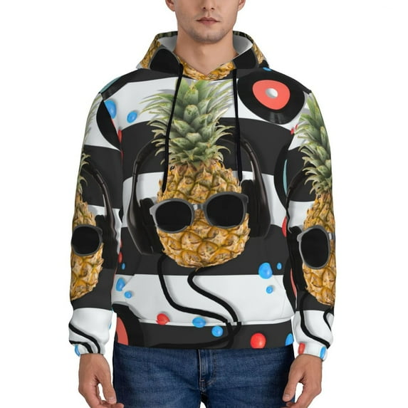 Wukai Pineapple With Black Glasses Print Men Hoodies Fleece Sweatshirts Long Sleeve Sweaters Pullover Fall Outfits Winter Clothes-4X-Large