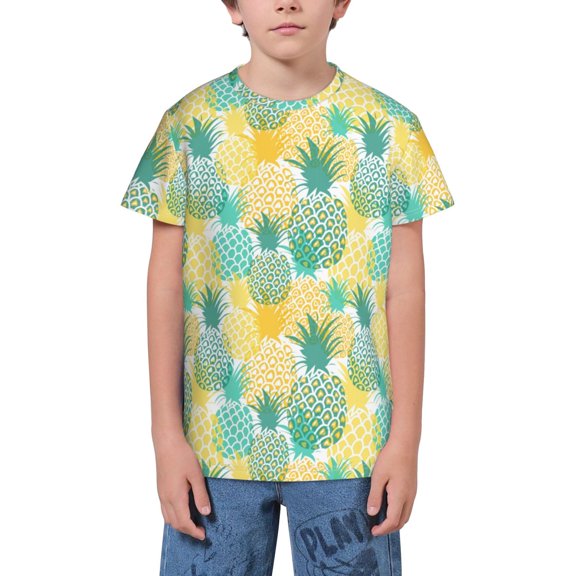 Wukai Pineapples1 Youth Unisex Short Sleeve T-Shirt for Boys, Girls, Teens, and Kids-Large