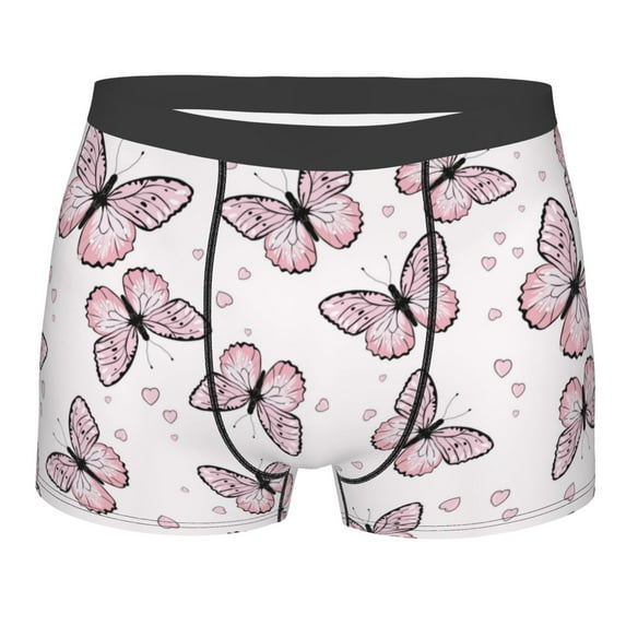 Wukai Pink Butterflies (2) Print Men’s Underwear Breathable Boxer Briefs, Moisture Wicking & Breathable-XX-Large
