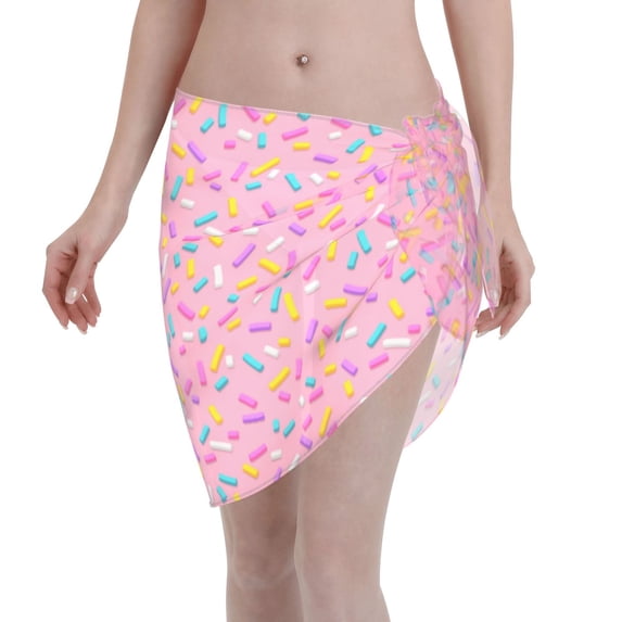 Wukai Pink Donut Women’s Short Sarongs Beach Wrap Bikini Bottom Short Skirt Chiffon Scarf for Swimwear