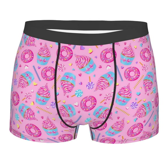 Wukai Pink Donuts Print Men’s Underwear Breathable Boxer Briefs, Moisture Wicking & Breathable-