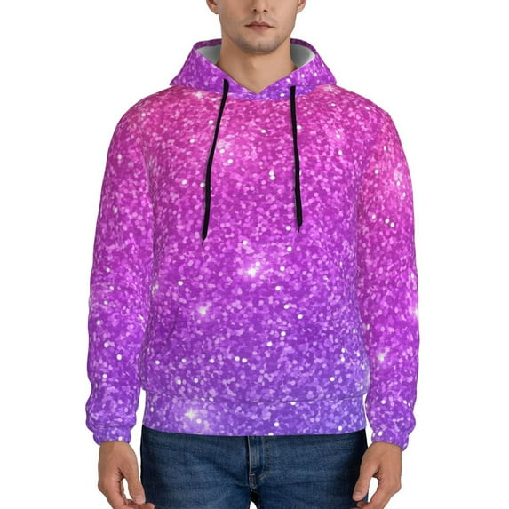 Wukai Pink Purple Glitter Print Men Hoodies Fleece Sweatshirts Long Sleeve Sweaters Pullover Fall Outfits Winter Clothes-Large
