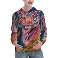 thumbnail image 1 of Wukai Pink Tiger Gold Leaves Print Womens Hoodies Fleece Sweatshirts Long Sleeve Sweaters Pullover Fall Outfits Winter Clothes-XX-Large, 1 of 7
