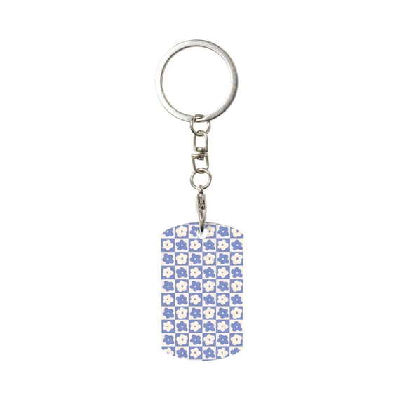 Wukai Plaid Flowers Print Rectangular Metal Keychain: Sleek and Durable Key Ring for Securely Holding Keys Perfect for Everyday Use