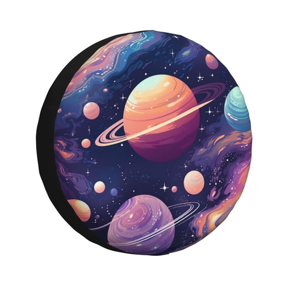 Wukai Planet Pastel Galaxy Print Spare Tire Cover for RV Trailer,Waterproof PVC Faux Leather Wheel Cover Fit for Truck,Trailer,RV,SUV,Camper and Most Vehicle-16 inch