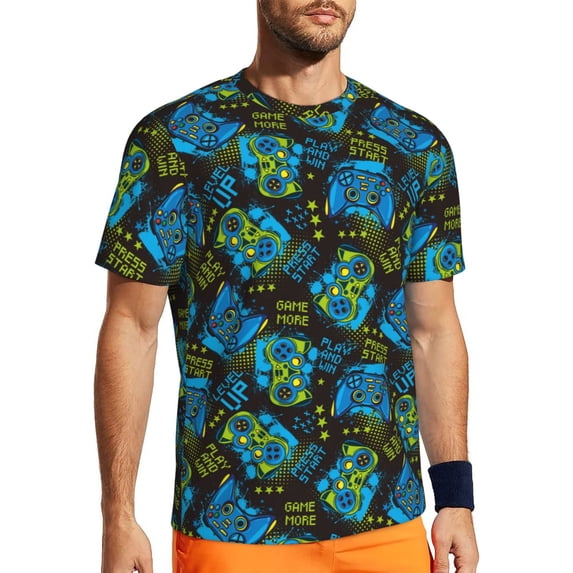 Wukai Play Game Print Men's Short-Sleeved Mesh T-Shirt,Quick-Dry Short Sleeve Workout T-Shirt-4X-Large