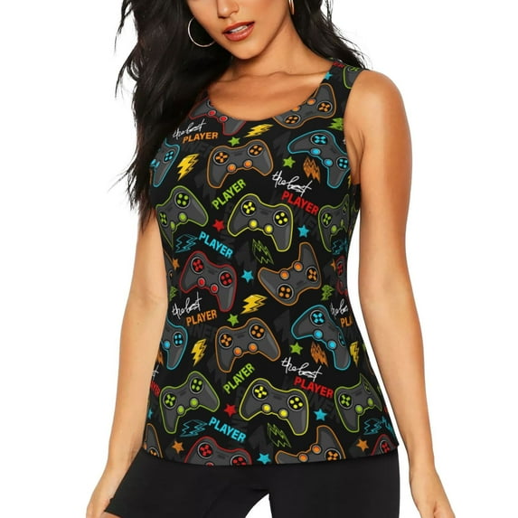 Wukai Play Game3 Print Women's Workout Tank Top Mesh Yoga Shirts Athletic Running Tank Tops Athletic Gym Shirts - XX-Large
