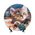 thumbnail image 1 of Wukai Playful Cat Print Decorative Plate for Display,Bone China Decorative Plate, Ceramic Dinner Plate with Stand, Vertical Ceramic Plate-6in, 1 of 6