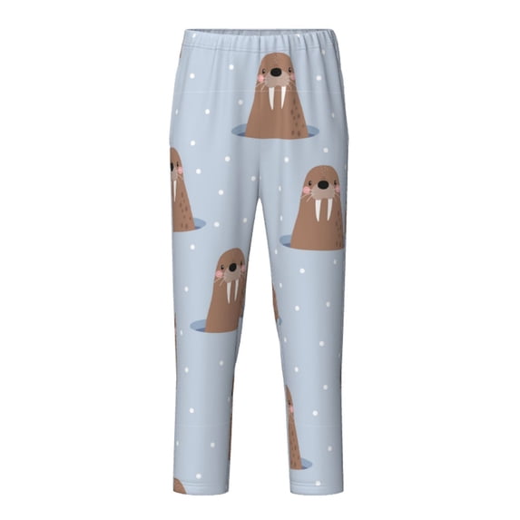 Wukai Playful Walrus Wonders Print Teenagers' Pajama Pant Sleep Pajama Lounge Pant PJ Bottoms with Pockets and Button Fly(Available in Big & Tall)-Large