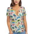 thumbnail image 1 of Wukai Playing Video Games Casual V-Neck Graphic Tees for Women: Lightweight and Breathable Summer Tops with Stylish Design-Medium, 1 of 8