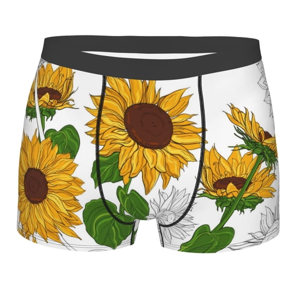 Wukai Plump Sunflower And Sketch Print Men’s Underwear Breathable Boxer Briefs, Moisture Wicking & Breathable-X-Large