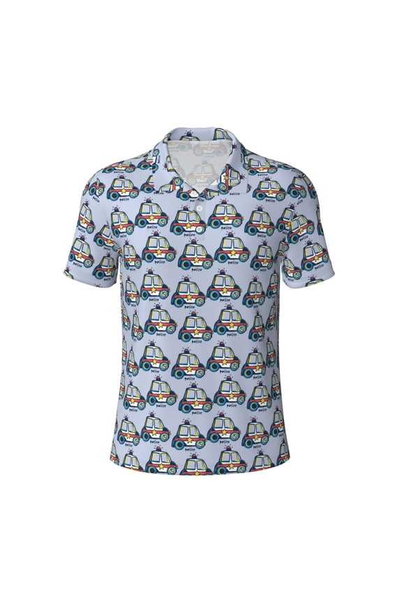 Police Car Men’s Polo Shirts,Quick-Dry Athletic Shirt,Classic Fit Shirts-Medium