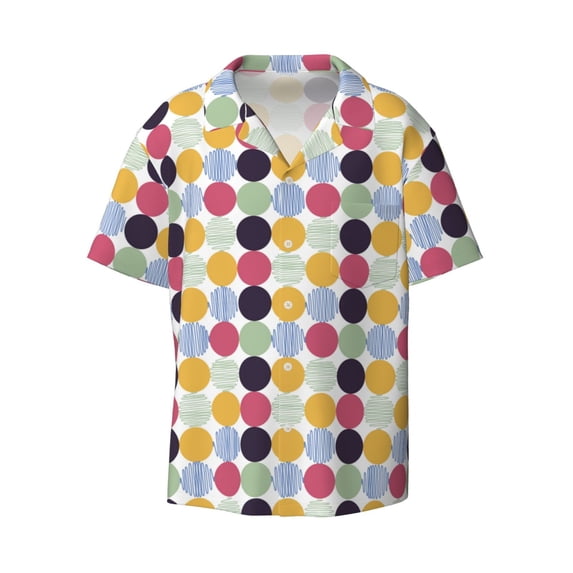 Wukai Polka Dot Men's Casual Short-Sleeve Button Down Shirt - Lightweight Summer Dress Shirt for Daily Wear-