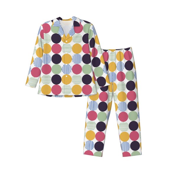 Wukai Polka Dot Men's Long-Sleeve Pajama Set - Comfortable Sleepwear with Button-Down Shirt and Pants-XX-Large