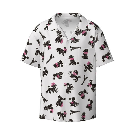 Wukai Poodle Dog Men's Casual Short-Sleeve Button Down Shirt - Lightweight Summer Dress Shirt for Daily Wear-X-Large