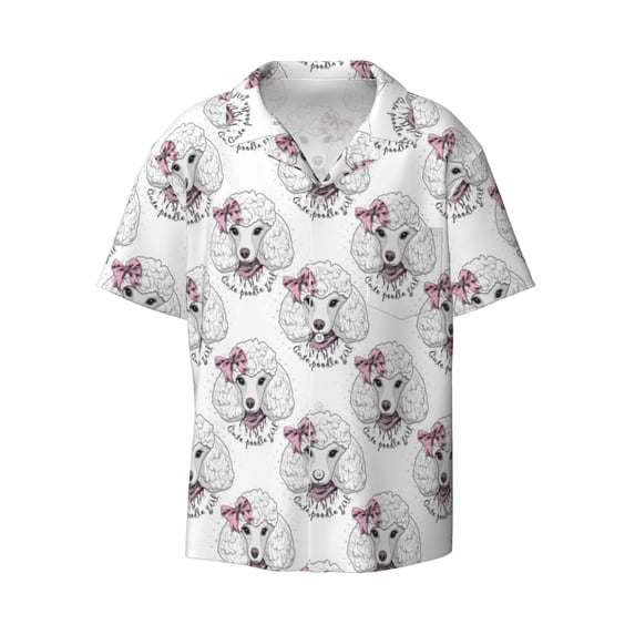Wukai Poodle Dog Men's Casual Short-Sleeve Button Down Shirt - Lightweight Summer Dress Shirt for Daily Wear-XX-Large