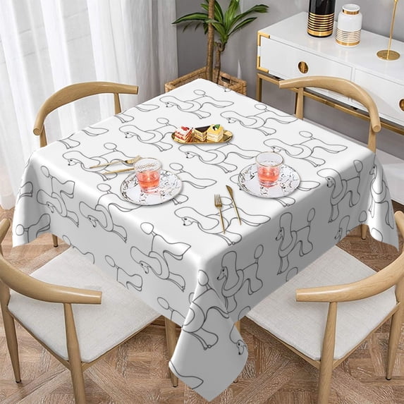 Wukai Poodle Dog Waterproof Tablecloth for Kitchen Dining, Fits Square Tables for 2-4 Seats -54"x54"