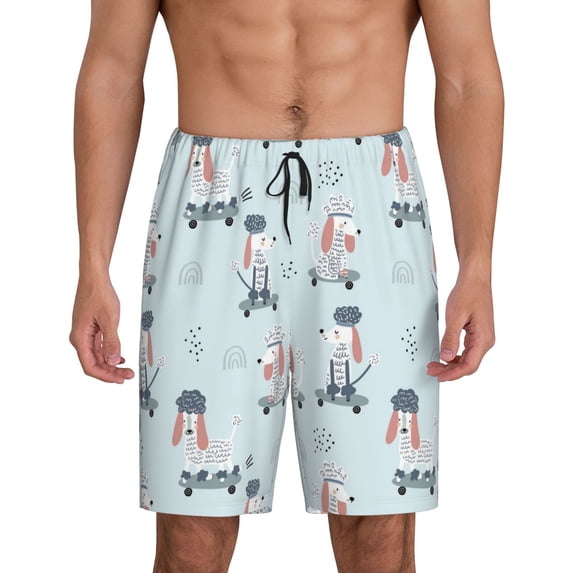 Wukai Poodle Playing Skateboard Men’s Short Pajama Pants With Pockets Soft Sleep Pj Shorts for Men-3X-Large