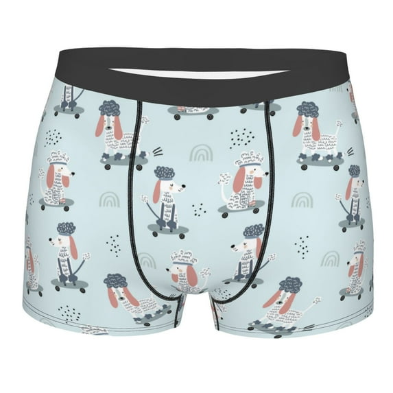 Wukai Poodle Playing Skateboard Print Men’s Underwear Breathable Boxer Briefs, Moisture Wicking & Breathable-Large