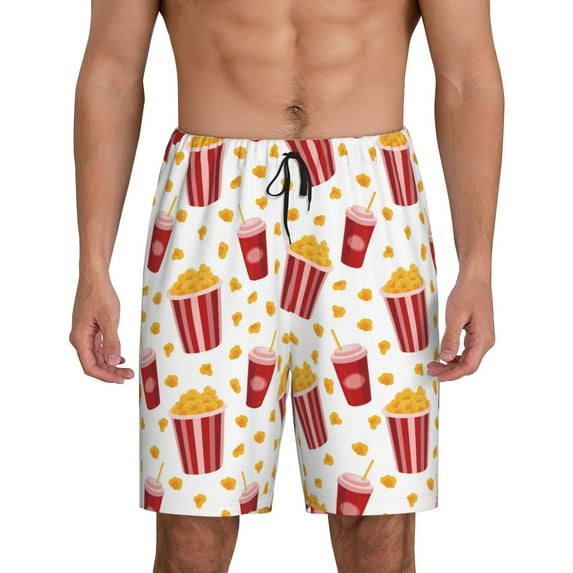 Wukai Popcorn Men’s Short Pajama Pants With Pockets Soft Sleep Pj Shorts for Men-Large