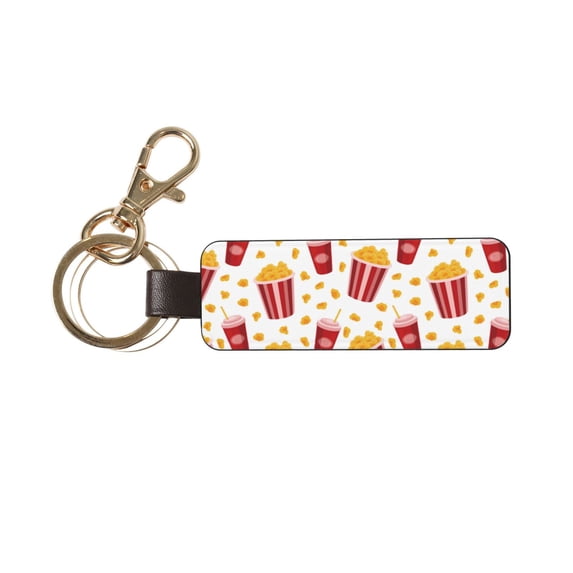 Wukai Popcorn Print Leather Car Keychain, Universal Key Fob Keychain, Leather Key Chain Holder for Men and Women,360 Degree Rotatable