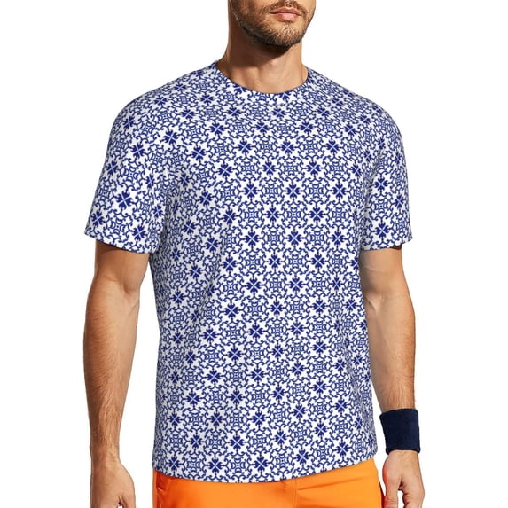 Wukai Porcelain Chinaware Print Men's Short-Sleeved Mesh T-Shirt,Quick-Dry Short Sleeve Workout T-Shirt-Medium