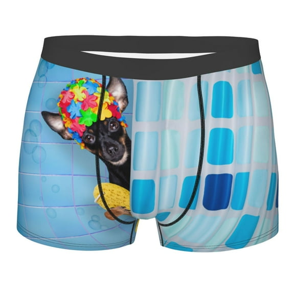 Wukai Prague Ratter Dog in Bathtub Print Men’s Underwear Breathable Boxer Briefs, Moisture Wicking & Breathable-Large