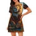 thumbnail image 1 of Wukai Prairie Meditating Lion Print Women's Loose Short Sleeve Nightgown, Soft Sleep Dress for Comfortable Relaxation, Casual Lounge Wear, 1 of 6