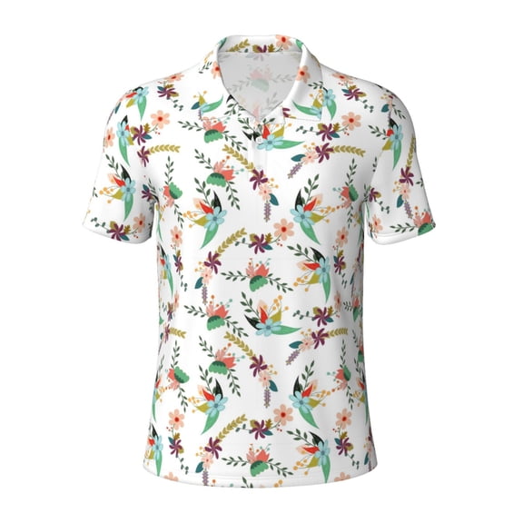 Wukai Pretty Floral With Leaves Men’s Polo Shirts,Quick-Dry Athletic Shirt,Classic Fit Shirts-XX-Large