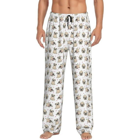 Wukai Pugs Mens PJ Pajama Pants|Sleepwear Plaid PJs with Pockets|Men's Lightweight Open-Hem Lounge Pants-Medium