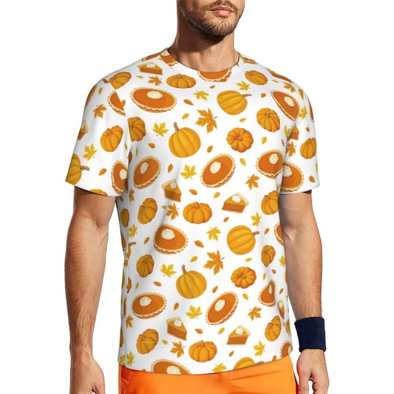Wukai Pumpkin Maple Leaves Print Men's Short-Sleeved Mesh T-Shirt,Quick-Dry Short Sleeve Workout T-Shirt-X-Large