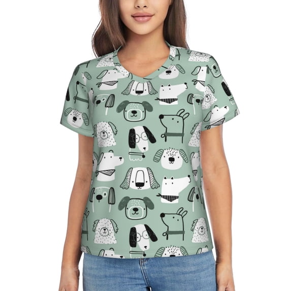 Wukai Puppy Classic V-Neck T-Shirt for Women: Comfortable, Stylish, and Versatile Wardrobe Essential-X-Large