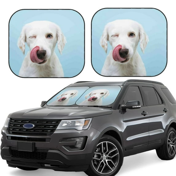 Wukai Puppy Licks Nose Print Windshield Sun Shade, Car Front Window Shades Sunshade Cover Sun Visor Shield Block Automotive Interior Protector Blocks UV Rays-Small