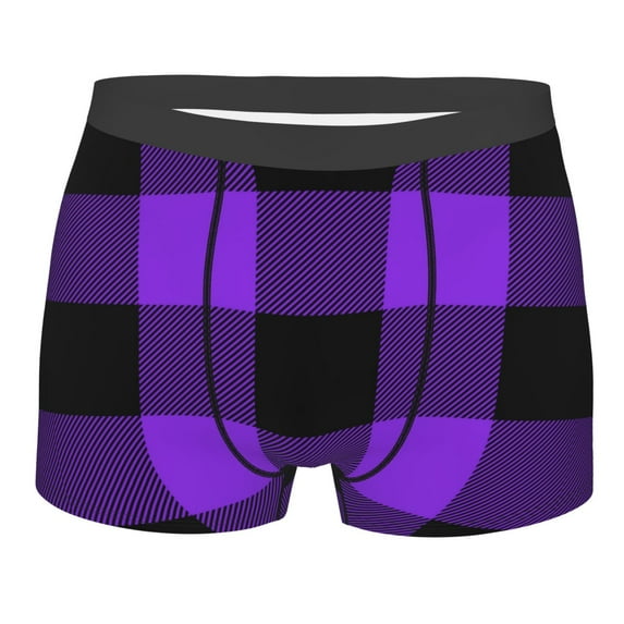 Wukai Purple Buffalo Plaid Print Men’s Underwear Breathable Boxer Briefs, Moisture Wicking & Breathable-X-Large