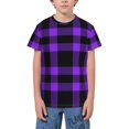 thumbnail image 1 of Wukai Purple Buffalo Plaid Youth Unisex Short Sleeve T-Shirt for Boys, Girls, Teens, and Kids-X-Small, 1 of 7